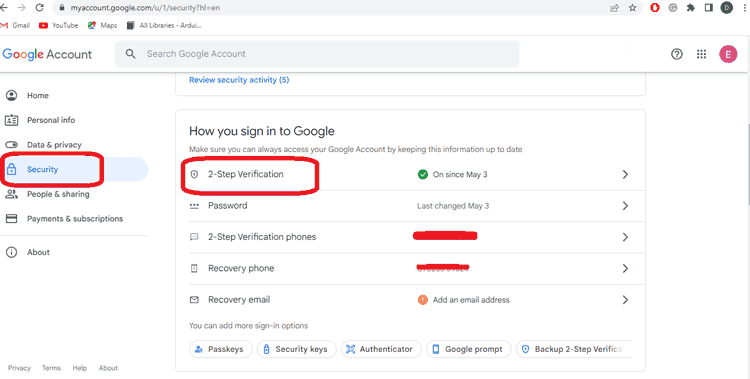 2 Step Verification for Gmail Account