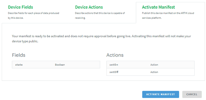  Activate Manifest in ARTIK Cloud for LED Control using Raspberry Pi