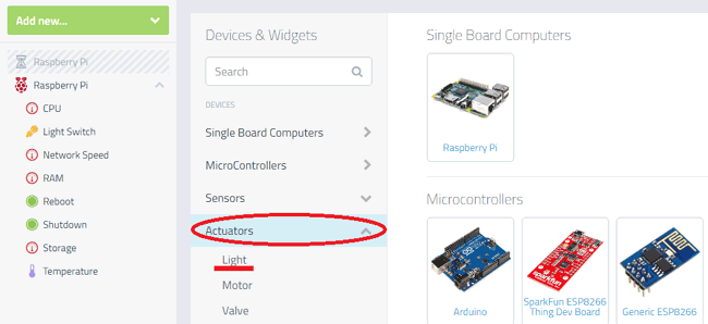 Adding Actuators to Cayenne Dashboard