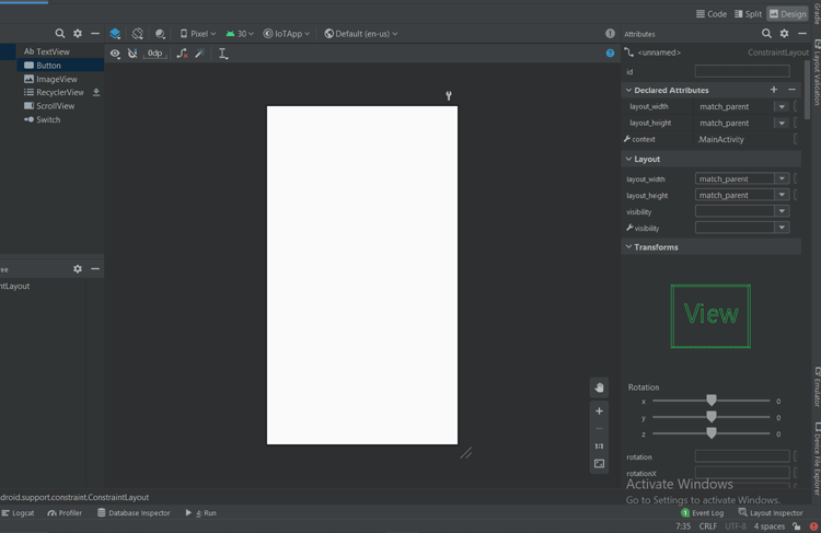 Android Studio Design Section