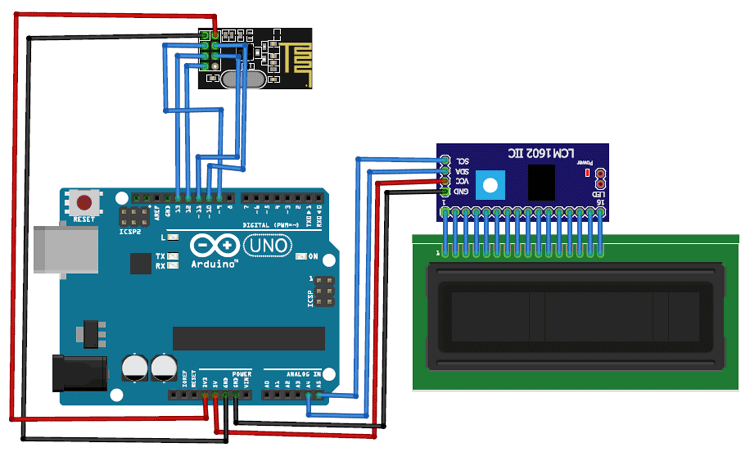 nRF24L01 Arduino UNO Based Receiver Circuit Diagram