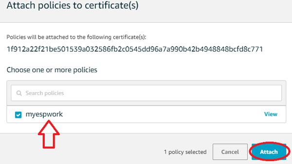 Attach Policy and Certificate with Thing on Amazon AWS IoT