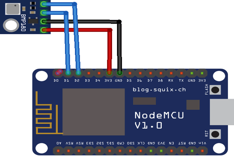 BMP180 with NodeMCU Circuit Diagram