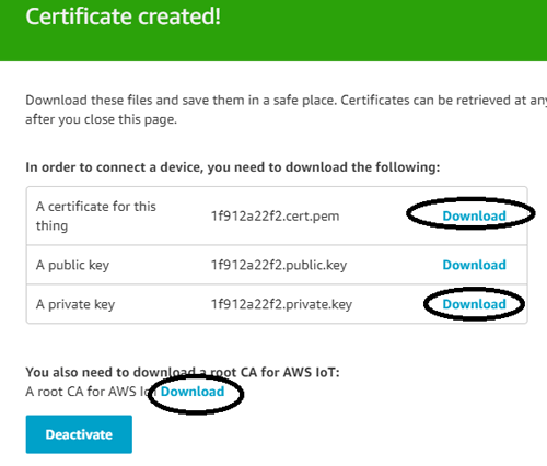 Certificate Created on Amazon AWS IoT
