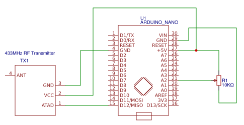 Circuit Connections for RF transmitter using Arduino Nano