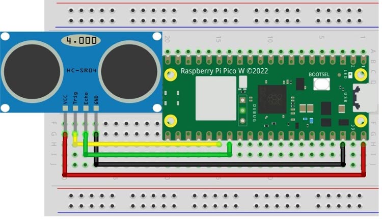 Circuit Diagram - Interfacing Ultrasonic Sensor with Raspberry Pi Pico W