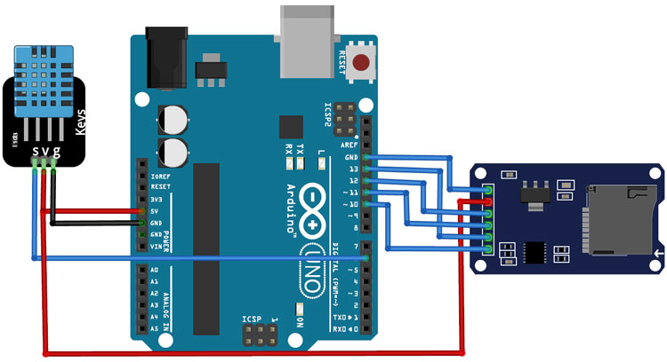 Arduino SD Card Data Logging Circuit Diagram