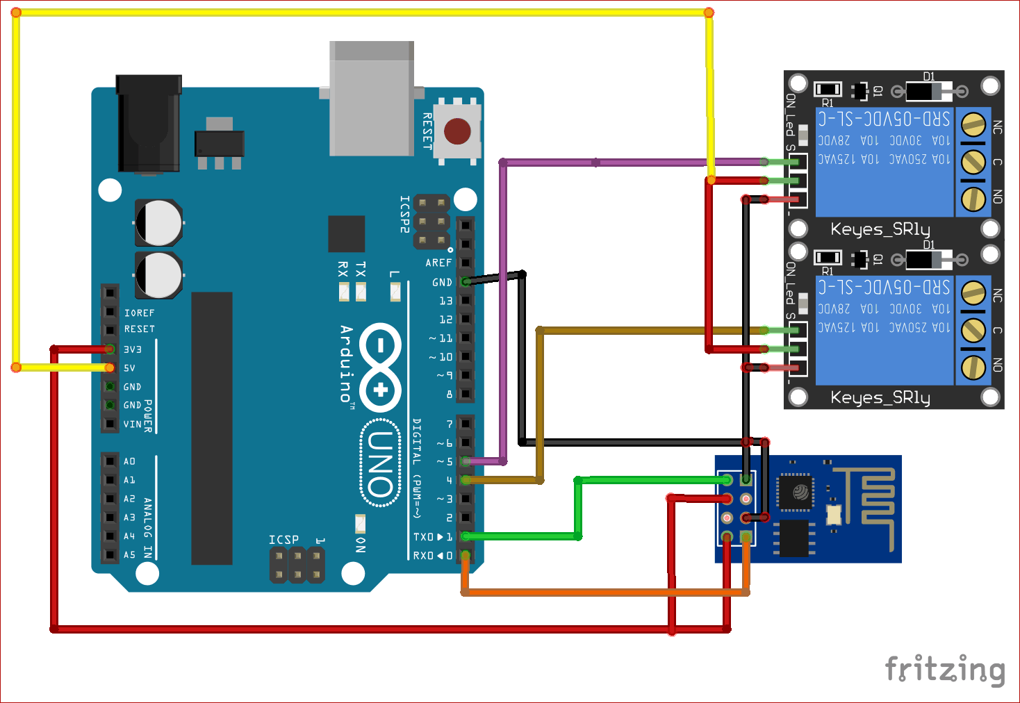 Circuit Diagram for Arduino based Amazon Alexa Controlled Home Automation