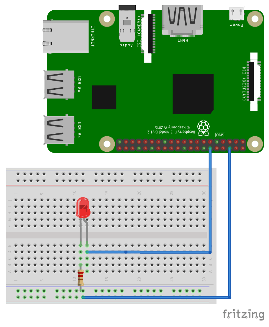 Circuit Diagram for Controlling LED using Node.js Web server and Raspberry Pi