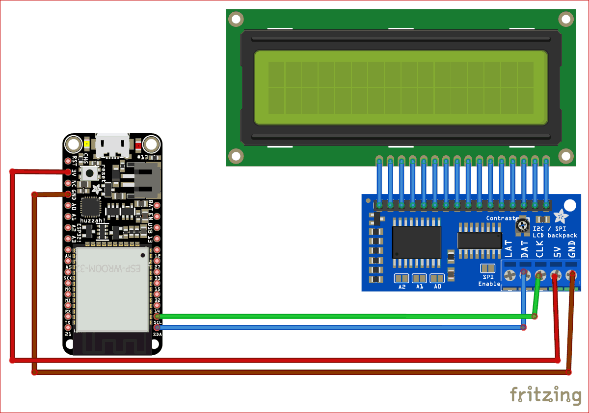 Circuit Diagram for Designing Internet Clock using 16x2 LCD and ESP32