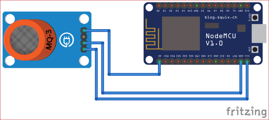 Circuit Diagram for IoT Based Air Quality Monitoring System with Twitter Notification