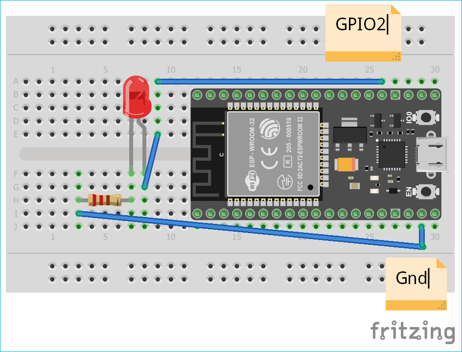 Circuit Diagram for IoT controlled LED using ESP32 with Blynk App