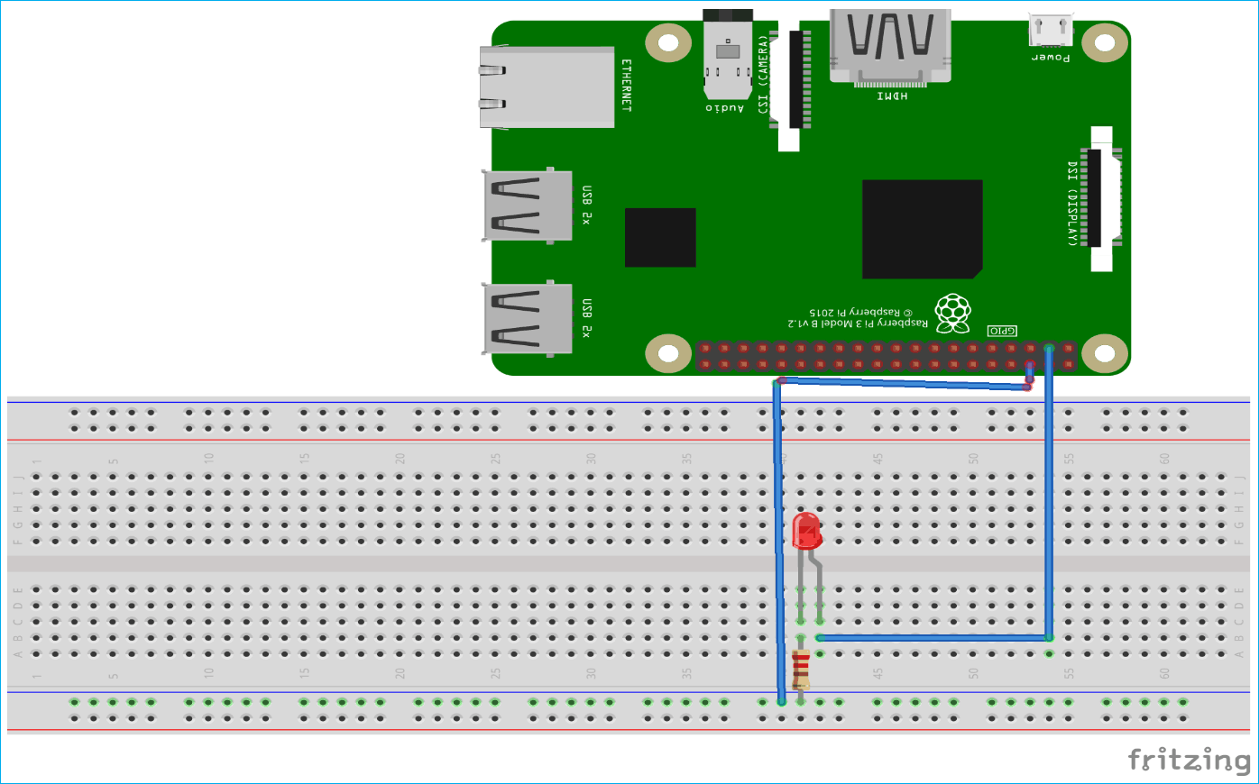 Raspberry Pi LED Circuit Connections to Control using Blynk App