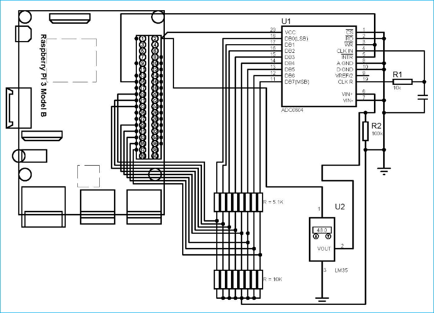 Raspberry Pi LM35 Sensor Circuit Diagram for IoT Temperature Monitoring System