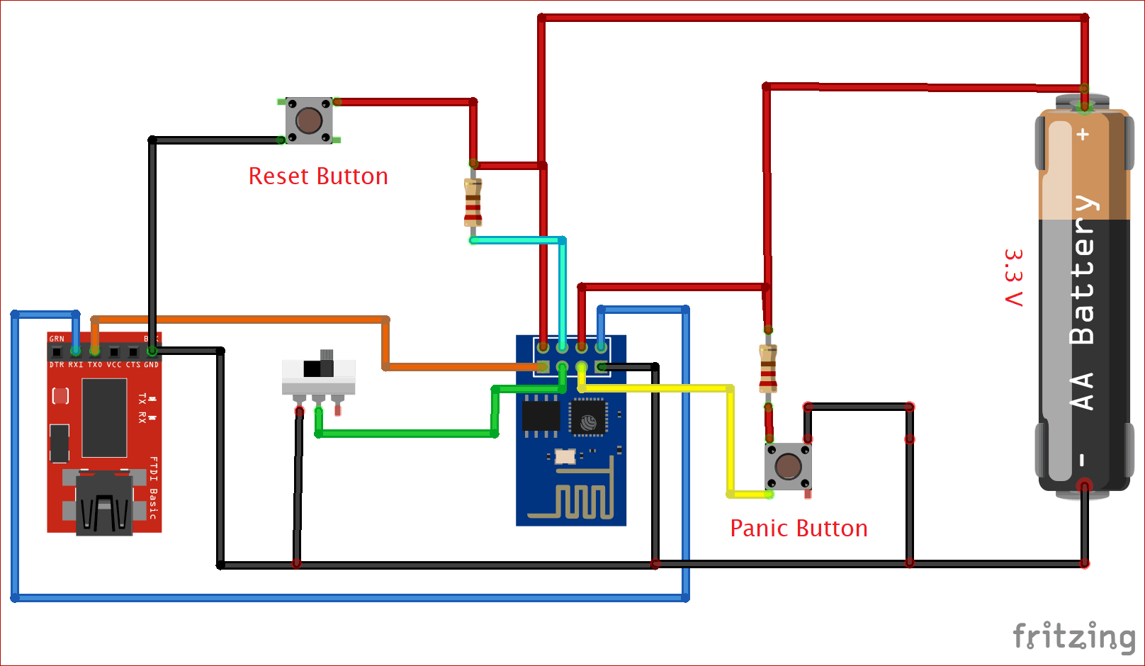 Circuit Diagram for IoT based Panic Button using ESP8266-01