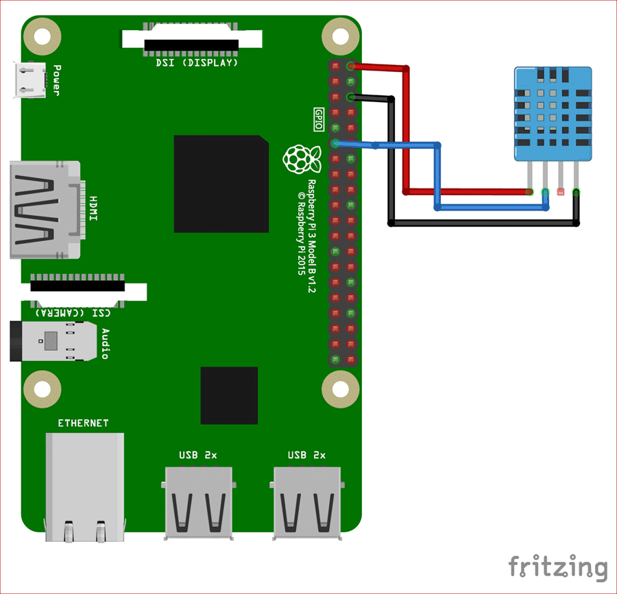 Circuit Diagram for Sending DHT11 Sensor Data to IBM Watson Cloud Platform using Raspberry Pi