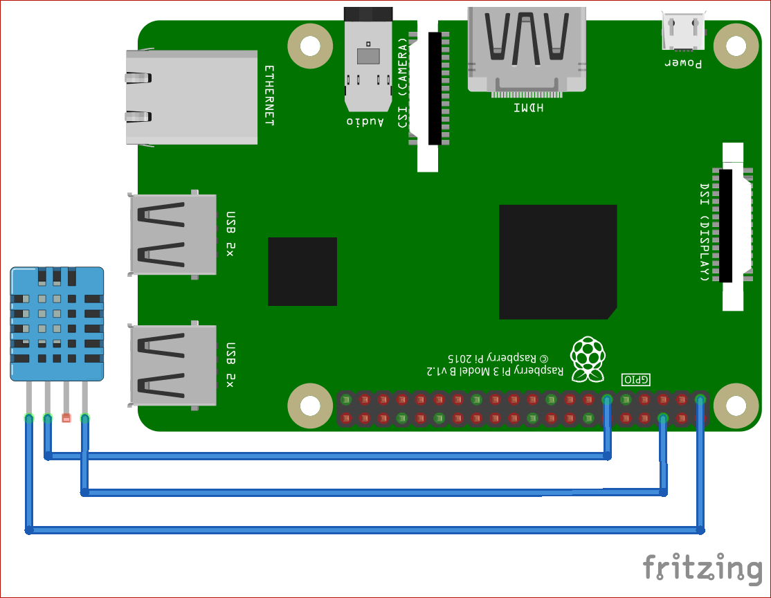 Circuit Diagram for Temperature and Humidity Monitoring using Cayenne and Raspberry Pi