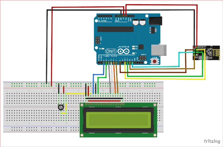Circuit Diagram for nRF24L01 Receiver Side with with Arduino Uno