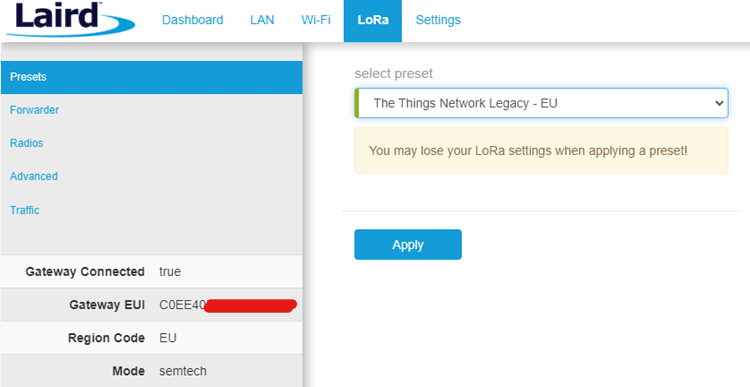 Configuring LoRa Gateway