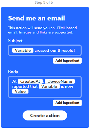 Create Action on IFTTT for Particle Cloud