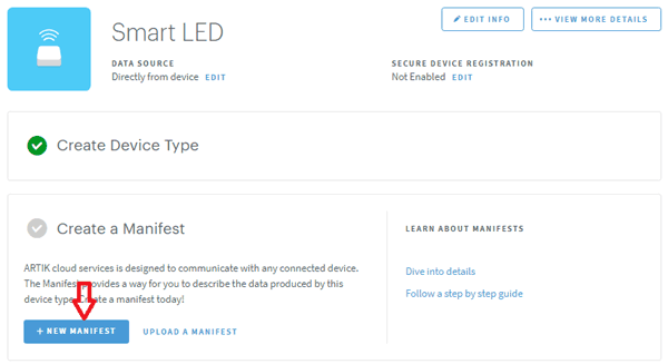  Create Manifest at ARTIK Cloud for LED Control using Raspberry Pi