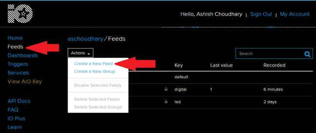  Create New Feeds on Adafruit IO for Controlling Raspberry Pi GPIO