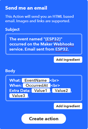  Create action on IFTTT to Trigger LED and Email Notification using ESP32