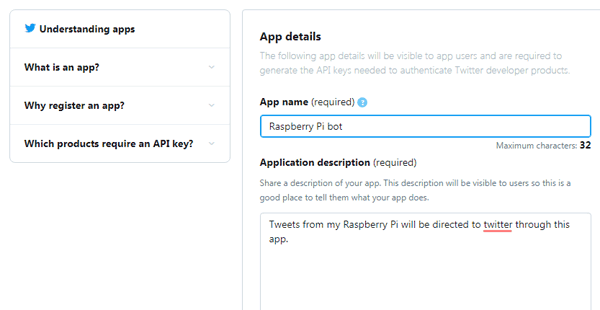 Creating Twitter App for Raspberry Pi Twitter Bot