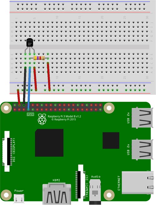 Raspberry Pi DS18B20 Temperature Sensor Circuit Connections