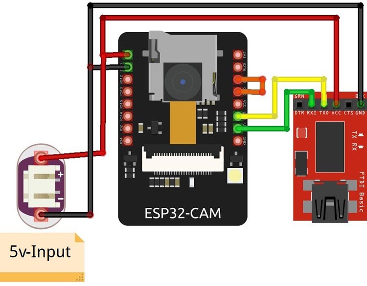 ESP32 CAM and FTDI Programmer with Power Supply Circuit Diagram