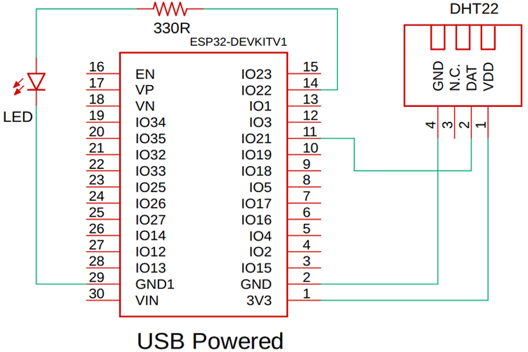 ESP32 WebSocket Server Circuit Diagram