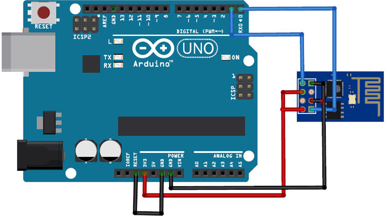 ESP8266-01 Arduino Uno Circuit Diagram