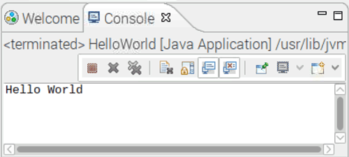 Eclipse IDE Console Printed Hello World in Raspberry Pi