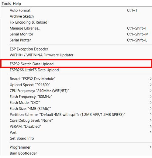 Installing ESP32 Filesystem Uploader in Arduino IDE