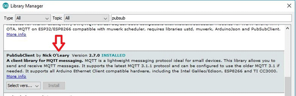 Installing PubSubClient Sensor Library to Arduino IDE