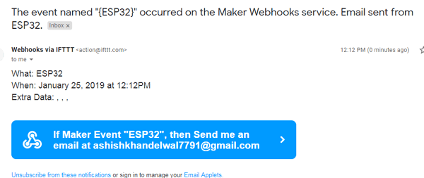  LED Triggered and Send Email Notification using ESP32 and IFTTT