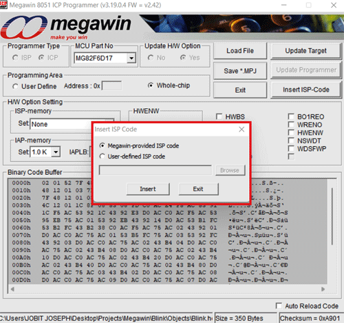 Megawin 8051 ISP Programmer Click “Insert ISP-Code”