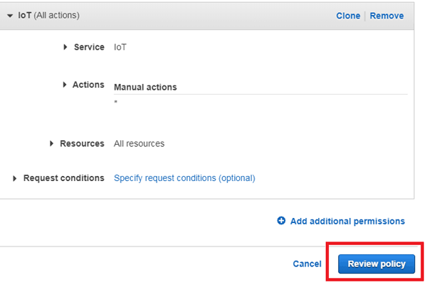 Review Policy on AWS for Connecting AWS IoT with ESP8266