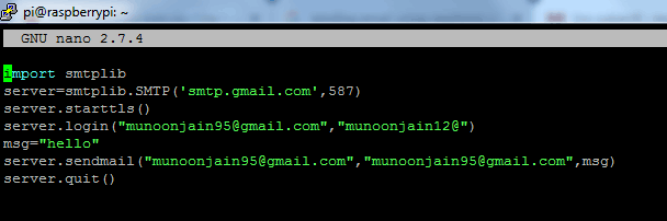 Run Python Script for Sending Email from SMTP server using Pi