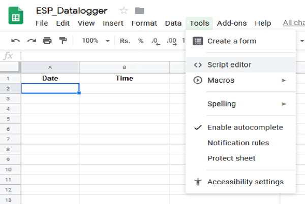 Script Editor in Google Spreadsheet