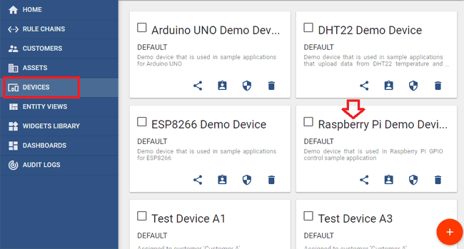 Select Device from ThingsBoard for Controlling LED using Thingsboard and Raspberry Pi