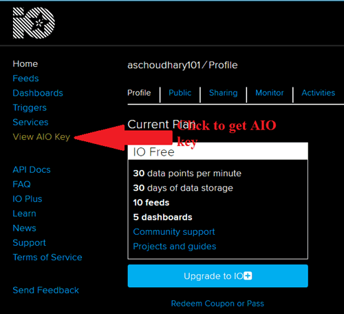  Set AIO key on AdafruitIO for Controlling Raspberry Pi GPIO