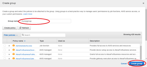 Setup Group on AWS for Connecting AWS IoT with ESP8266 