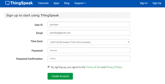 ThingSpeak Sign Up