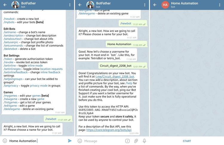 Start Telegram for Home Automation