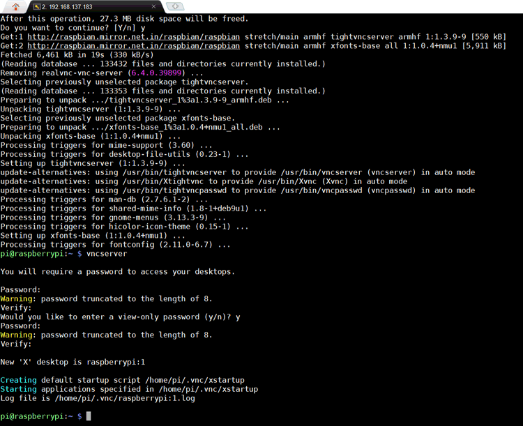 Successfully Installated TightVNC Server on Raspberry Pi