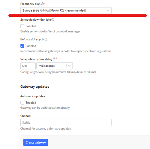 TTN Gateway Frequency Plan