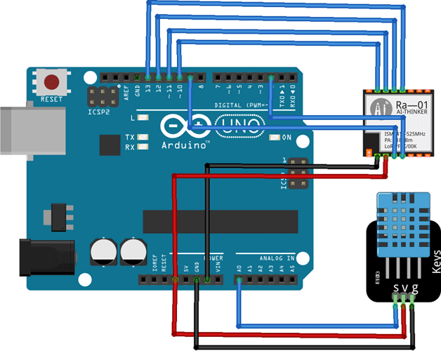 Interfacing LoRa with Arduino UNO Circuit Diagram