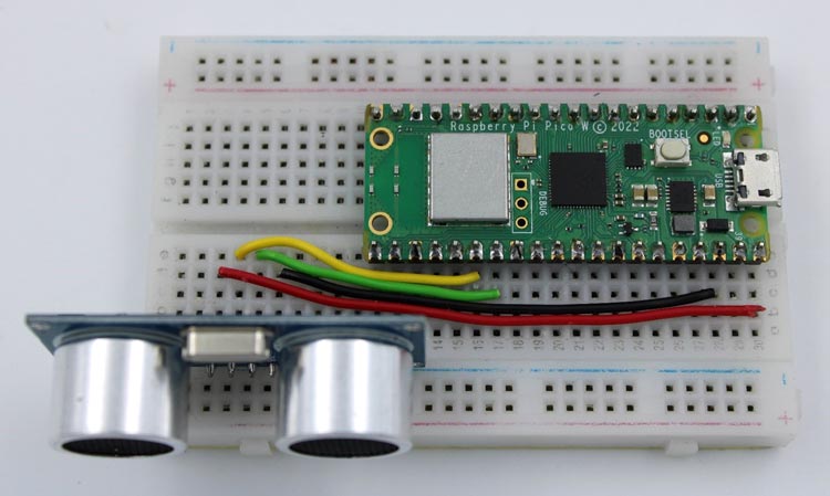 Ultrasonic Sensor with Raspberry Pi Pico W Circuit 