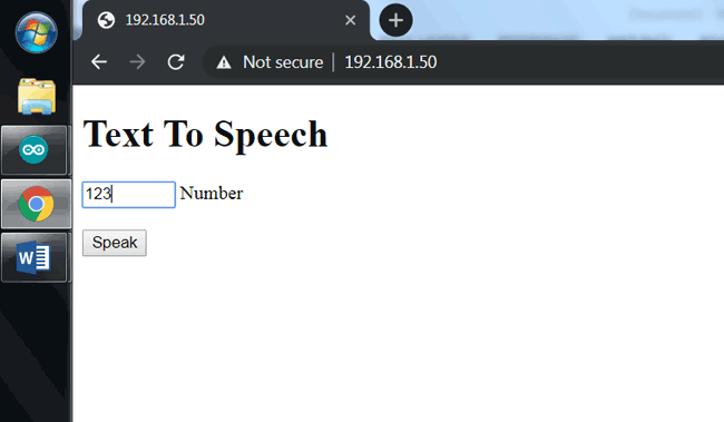 Webpage for Text to Speech conversion using ESP32